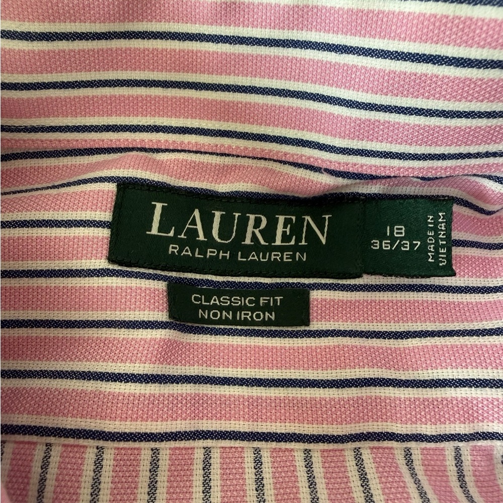Lauren Ralph Lauren Men's XL
18 36/37 Blue/Pink Striped Button Down PREPPY - Picture 3 of 10
